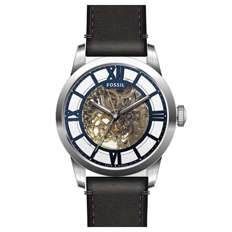 Fossil Townsman Black Leather Strap Skeleton Dial Automatic Watch For