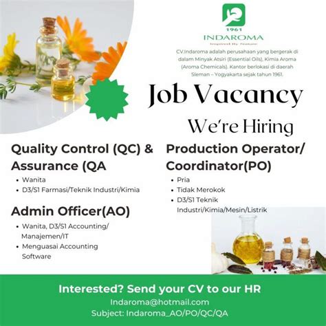 Lowongan Kerja Quality Control QC Assurance QA Admin Officer