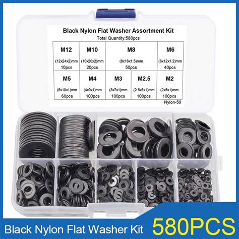 Pcs Black Nylon Flat Washer Assortment Kit M M M M M M M