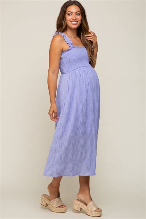 Lavender Smocked Square Neck Maternity Midi Dress Pinkblush