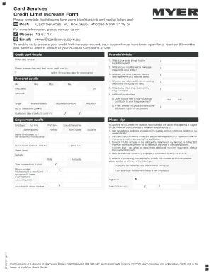 Fillable Online Card Services Credit Limit Increase Form Myer Fax