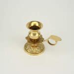 Set Of Engraved Brass Byzantine Candle Holders And Beeswax Candles