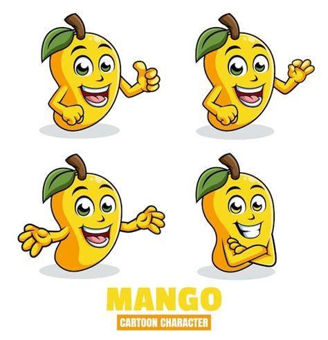 Mango Personajes De Mascota De Dibujos Animados En Diferentes Poses