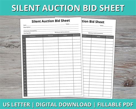 Silent Auction Bid Sheet, Editable Silent Auction Form, Silent Auction ...