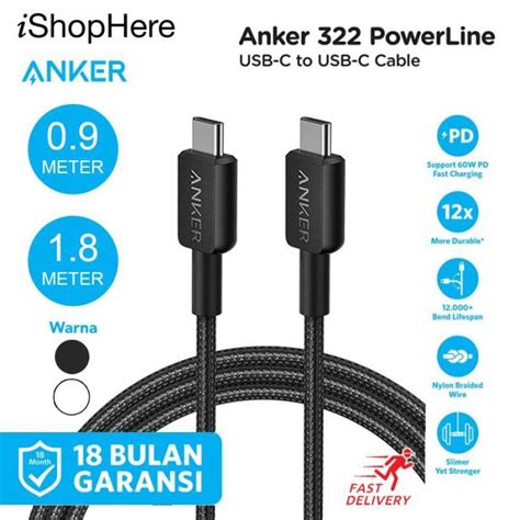 Jual Anker Kabel Charger 60W 322 USB Type C To C Nylon Braided