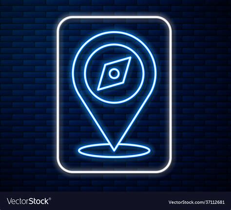 Glowing Neon Line Compass Icon Isolated On Brick Vector Image