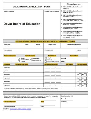 Fillable Online Please Choose One Delta Dental Enrollment Form Fax