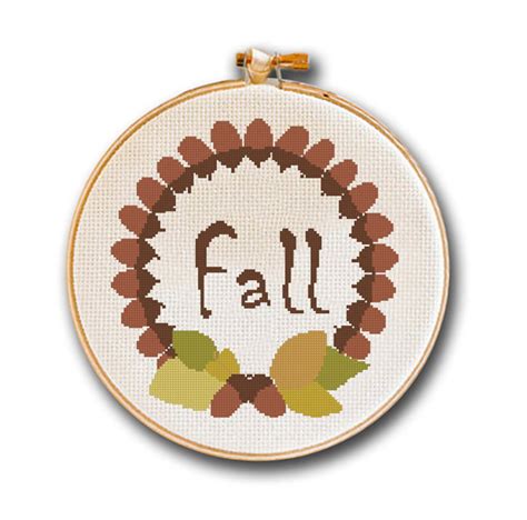 Fall Wreath Of Acorns Cross Stitch Pattern Modern Autumn Home Etsy