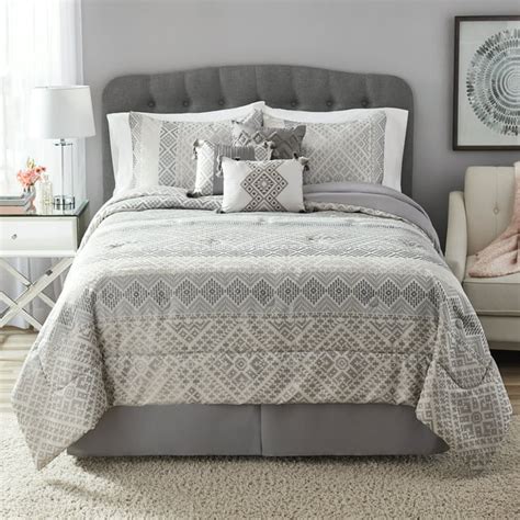 Mainstays 7 Piece Grey Taupe Diamond Comforter Set Full Queen