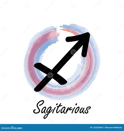 Sagittarius Simple Zodiac Sign With Water Color Background Stock