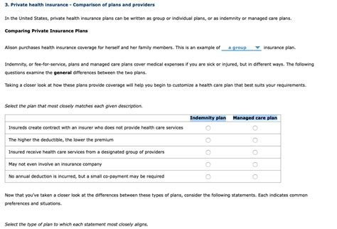 Solved 3 Private Health Insurance Comparison Of Plans And