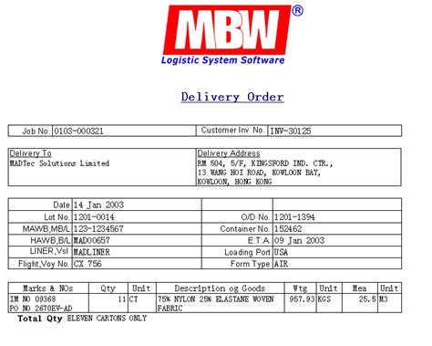 delivery order logistics delivery order