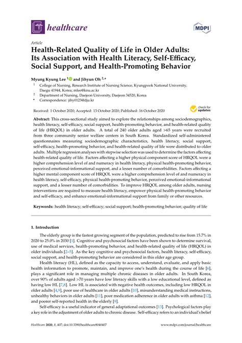 Pdf Health Related Quality Of Life In Older Adults Its Association With Health Literacy Self