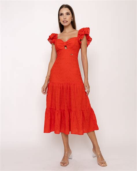 Vestido Oxig Nio Midi Laise Vermelho P