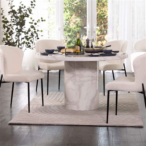 Round Marble Dining Table Cream Velvet Chairs Seater Dining Set