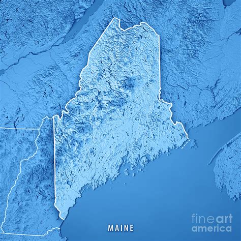 Maine State Usa D Render Topographic Map Blue Border Digital Art By