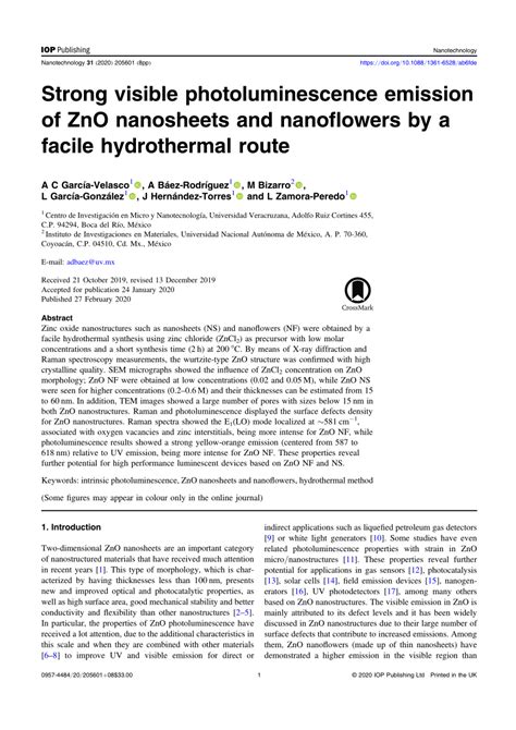 Strong Visible Photoluminescence Emission Of Zno Nanosheets And