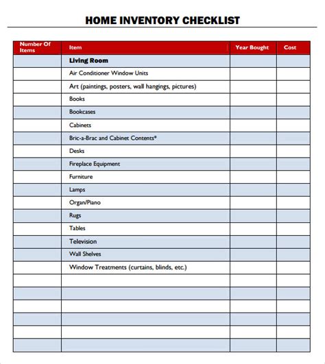 Free Printable Home Inventory Forms