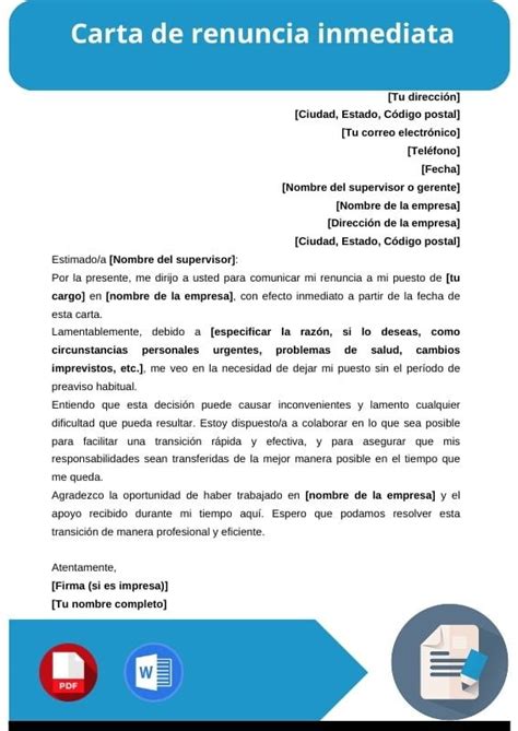 Carta De Renuncia Inmediata Word Pdf