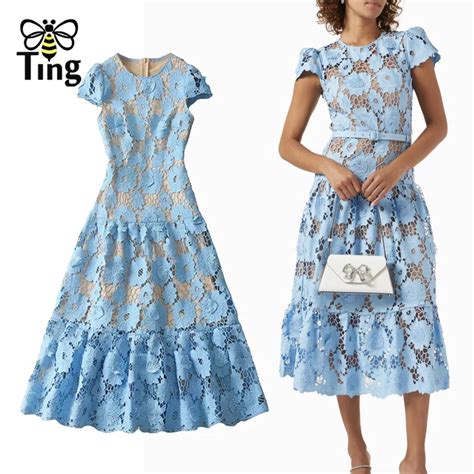 Tingfly Vintage Elegant Runway Fashion Embroidery Lace A Line Party