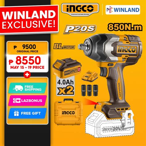 Ingco By Winland P S V Brushless Cordless Lithium Ion Impact Wrench