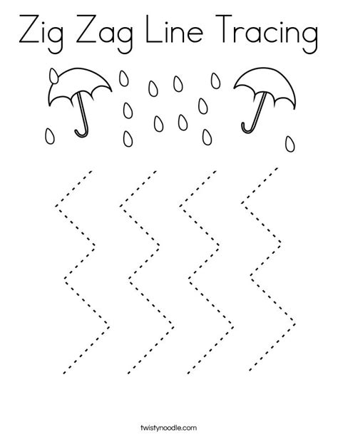 A Zig Zag Line Drawing Worksheet With An Umbrella And Raindrops