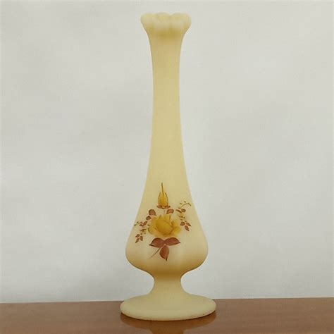 Fenton Accents Vintage Fenton Handpainted Custard Swung Glass Bud Vase Artist Signed Poshmark