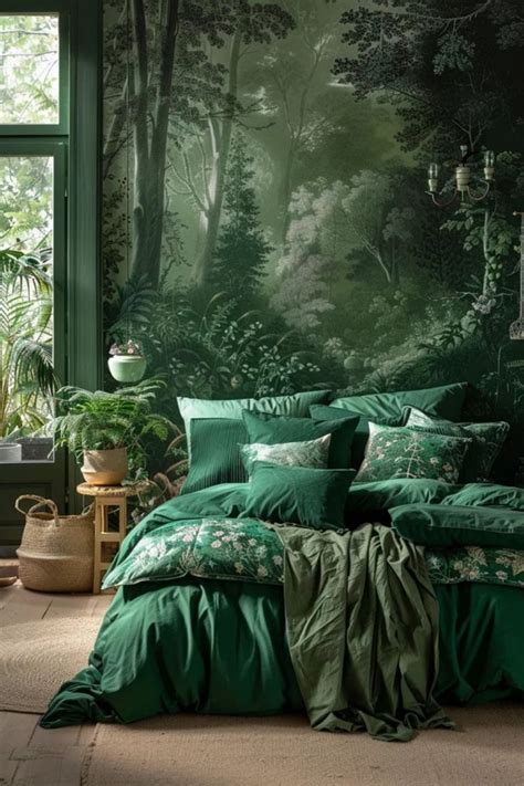 Modern Emerald Green Boho Bedroom Ideas