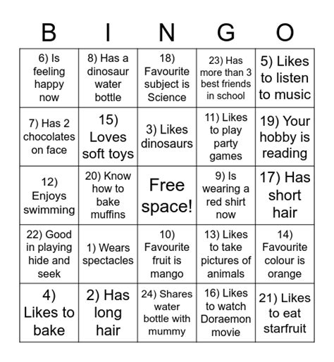 Birthday Party Bingo Game Bingo Card