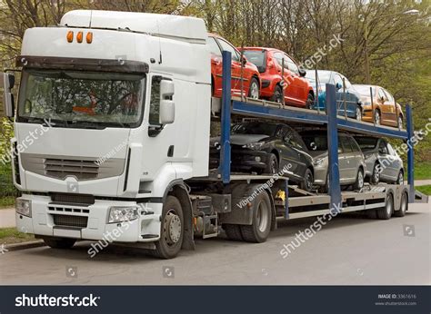 Car Carrier Truck Deliver New Auto Batch To Dealer Stock Photo 3361616