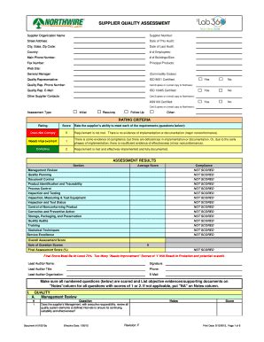 Fillable Online Supplier Quality Assessment Northwire Inc Fax Email