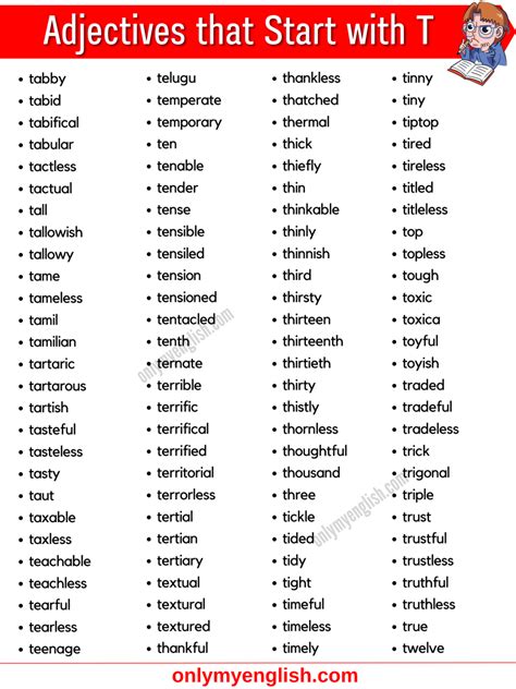 Adjectives That Start With T