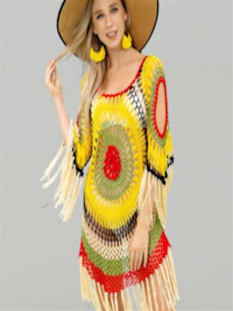 Buy Jc Collection Self Design Round Neck Swimwear Cover Up Dress