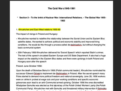 Cold War Summary Notes Aqa A Level History Section