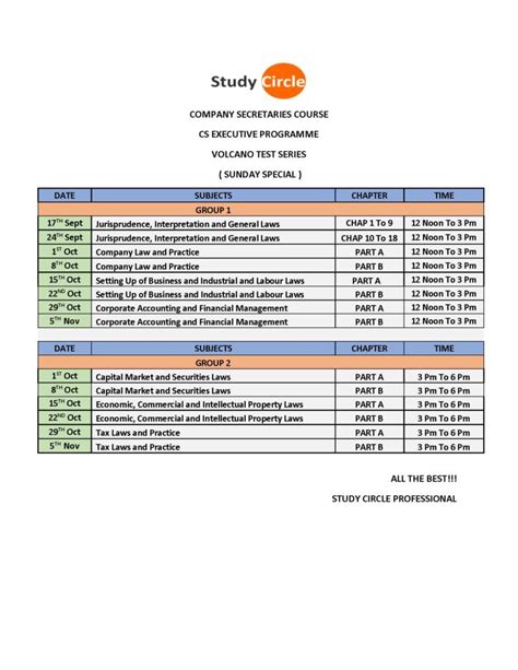 Cs Executive Time Table Study Circle