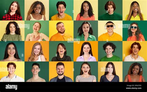 Collage Of Large Group Of Ethnically Diverse Smiling People Men And Women Expressing Happy