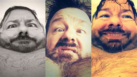 three different pictures of men with beards and no shirt on, one is ...