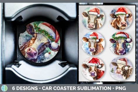 Christmas Cow Car Coaster Sublimation Graphic By Enliven Designs