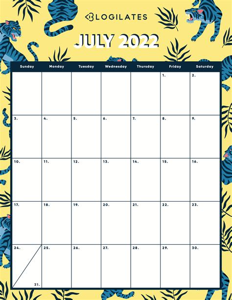 July Calendar 2022 Printable