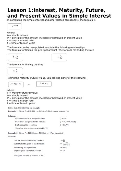 Simple And Compound Interest Lesson 1 Interest Maturity Future And