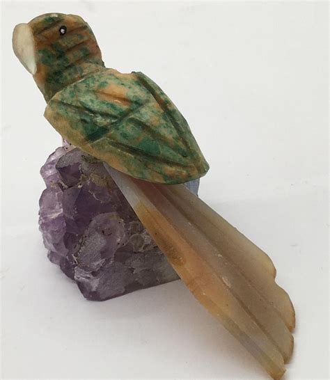 Bid Now Stone Carved Bird Carving On Amethyst Base April 4 0123 10