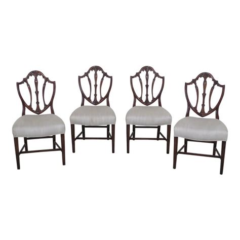 Modern Theodore Alexander Carved Shield Mahogany Dining Chairs Set Of