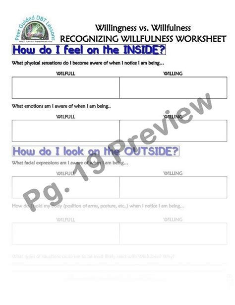 Dbt Lesson 2 8 Willingness Vs Willfulness Worksheets And Handouts