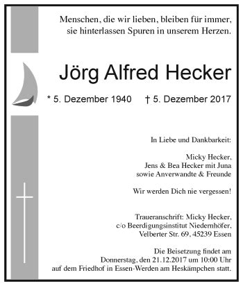 Traueranzeigen Von J Rg Alfred Hecker Trauer In Nrw De