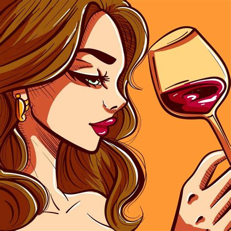 Digital Art Of A Woman Drinking Wine Vector Of A Girl Holding A