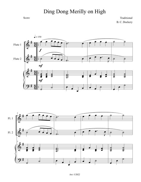 Ding Dong Merrily On High Flute Duet With Piano Accompaniment Arr B