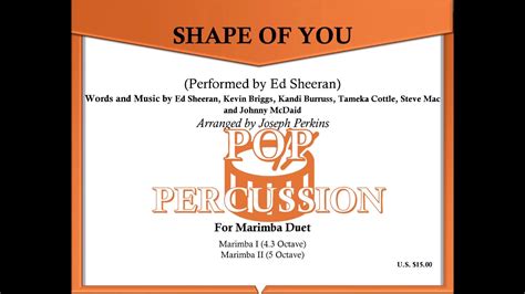 Shape Of You Ed Sheeran Marimba Duet Arranged By Joseph Perkins Youtube