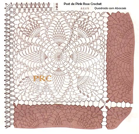 Pink Rose Crochet Centrinho Quadrado Abacaxis