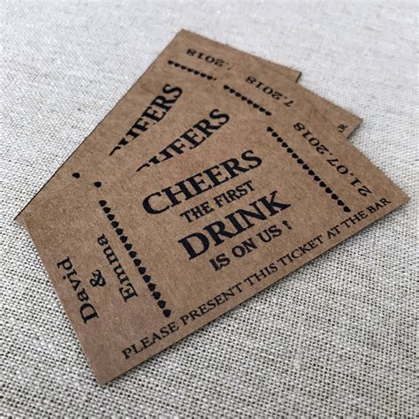 Wedding Drink Tokens Personalised Tickets Qty 50 Brown Kraft Etsy