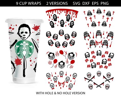 Starbucks Svg Wrap Bundle Horror Movie Starbucks Svg Horror Svg Slasher Flick Halloween Svg